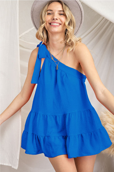 One Shoulder Tiered Top - Blue Whale ONLY M LEFT