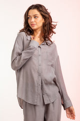 Long Sleeve Woven Button Down Pocket Shirt - Grey
