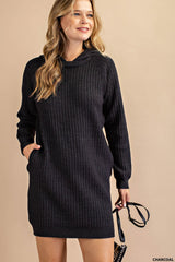 Hoodie Sweater Dress - Black