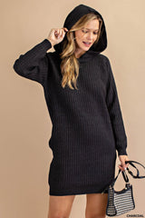 Hoodie Sweater Dress - Black