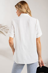 Pleated Detail Collared Shirt  - Off White