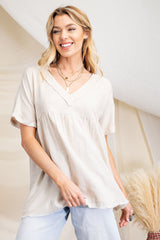 Linen Baby Doll Top - Natural