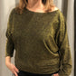 Boatneck Dolman Sleeve Sparkle Top - Black/Gold