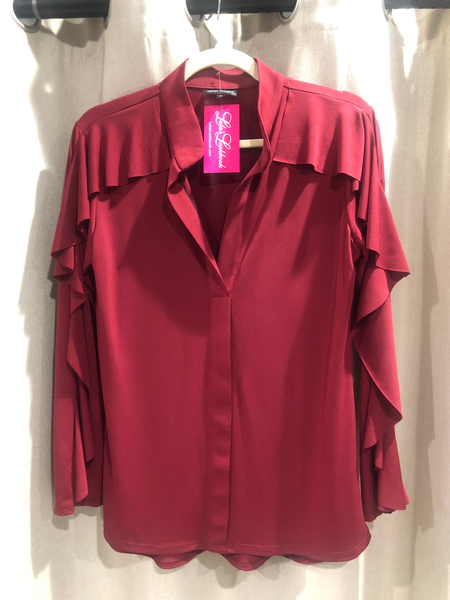 Ruffles on Sleeve Top - Burgundy