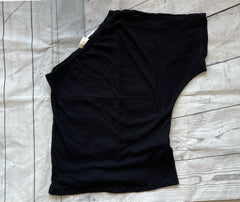 Slub Jersey Knit One Shoulder Top - Black