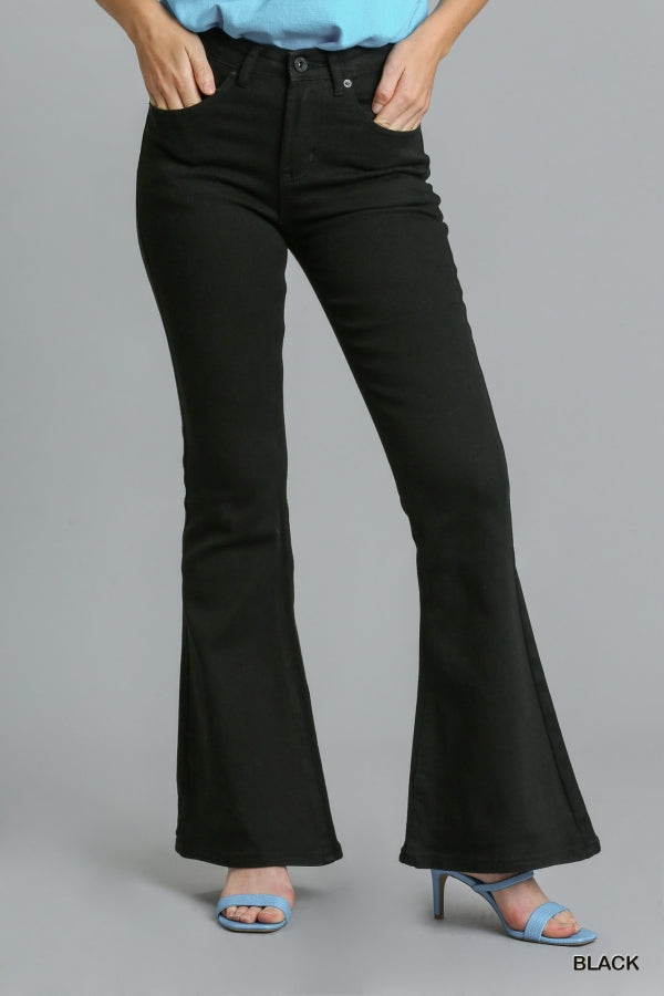 Stretch Denim Flare Jeans - Black