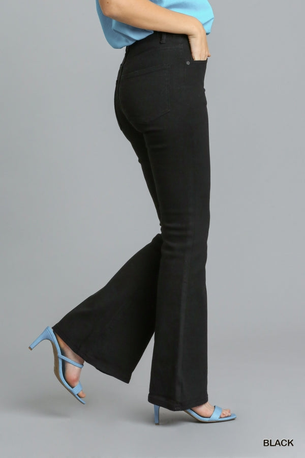 Stretch Denim Flare Jeans - Black